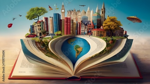 Earth on Open Book Background, World Book Day, International Literacy Day.
 photo