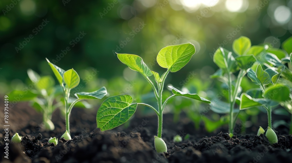Thriving Soybean Farm: Growth, Seeding, and Steps towards Agriculture Success with Lush Green Leaf Background Thriving Soybean Farm: Growth, Seeding, and Steps towards Agriculture Success with Lush Green Leaf Background