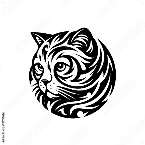 british shorthair cat in modern tribal tattoo, abstract line art of animals, minimalist contour. Vector