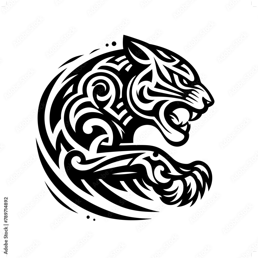 jaguar; leopard; panther in modern tribal tattoo, abstract line art of animals, minimalist contour. Vector