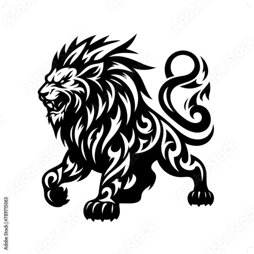 lion; leo in modern tribal tattoo, abstract line art of animals, minimalist contour. Vector
