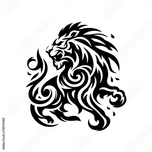 lion; leo in modern tribal tattoo, abstract line art of animals, minimalist contour. Vector