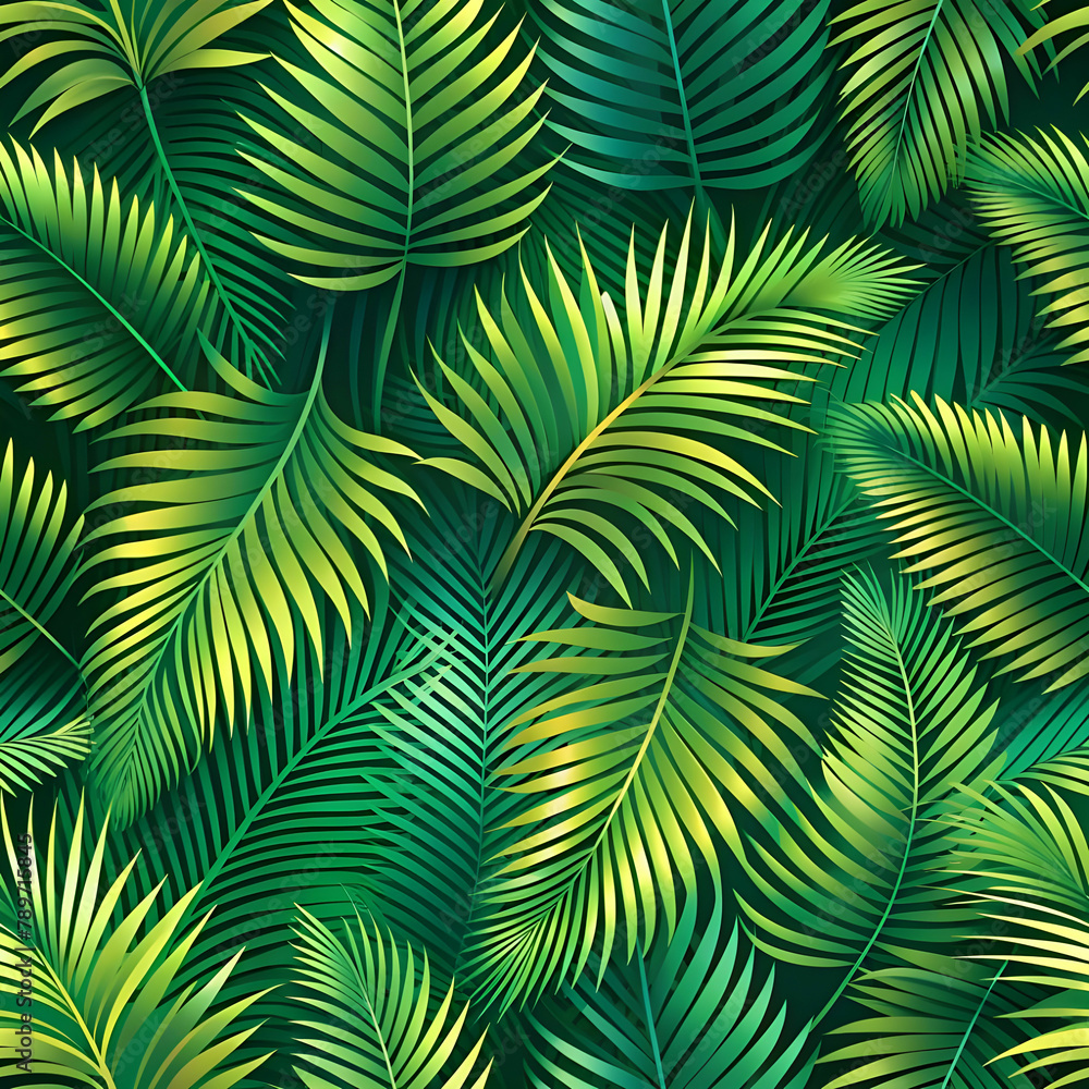 vector green tropical background with palm leaves