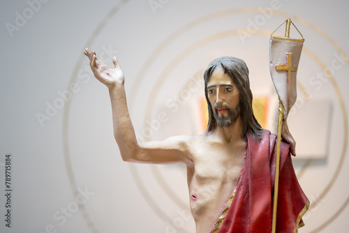 Statue of the Risen Jesus Christ. Displayed on the altar during the Paschal season. Queen of the Family Parish in Bratislava, Slovakia.