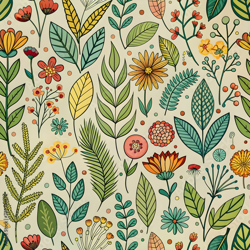 botanical doodle background vector set