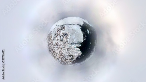 Snowball earth - frozen tiny planet thawing photo