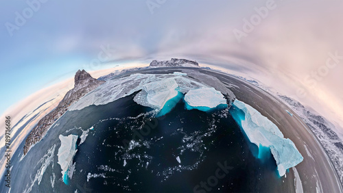 Arctic Ocean sea ice floes breaking on icebergs - climate change photo