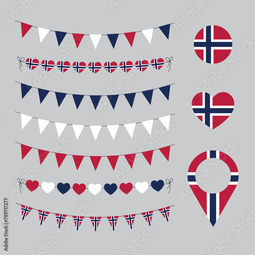 Norway National Day, Constitution Day, love Norway decorative symbols, set of vector elements