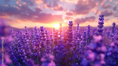Panoramic View of Lavender Blooms in a Flower Field
