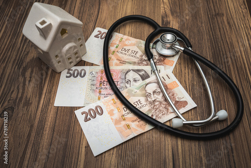 Medical health care cost in Czechia concept Czech money koruna
