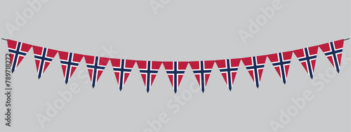 Norway string of triangular flags, Norwegian national day, pennants, retro style vector illustration