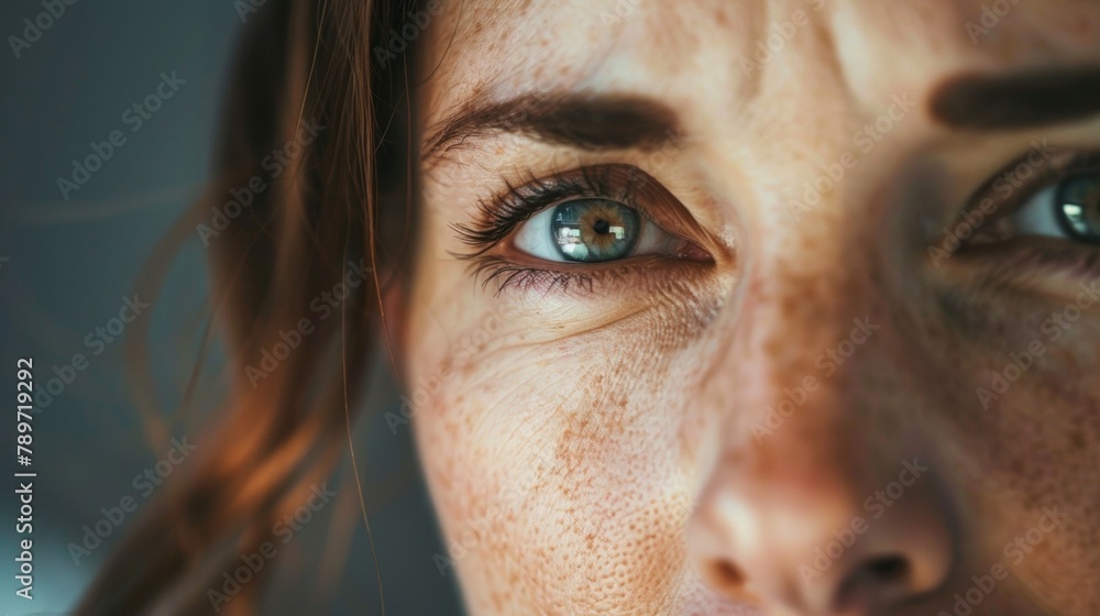 Closeup of a persons face expressing empathy and understanding during a difficult conversation. . Closeup of a persons face expressing empathy and understanding during a difficult conversation. .
