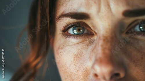 Closeup of a persons face expressing empathy and understanding during a difficult conversation. . photo