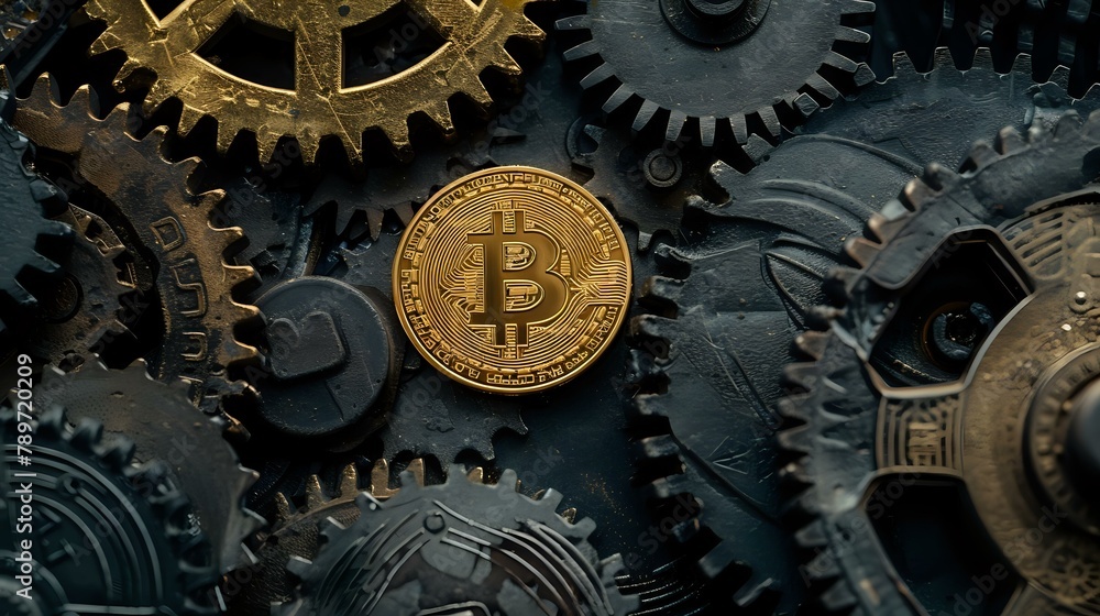 Digital Currency and Industrial Aesthetics: Bitcoin Coin and Gears Digital Currency and Industrial Aesthetics: Bitcoin Coin and Gears