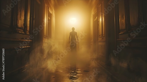 Silhouette of Menace in Misty Corridor. Concept Silhouette, Menace, Misty, Corridor photo