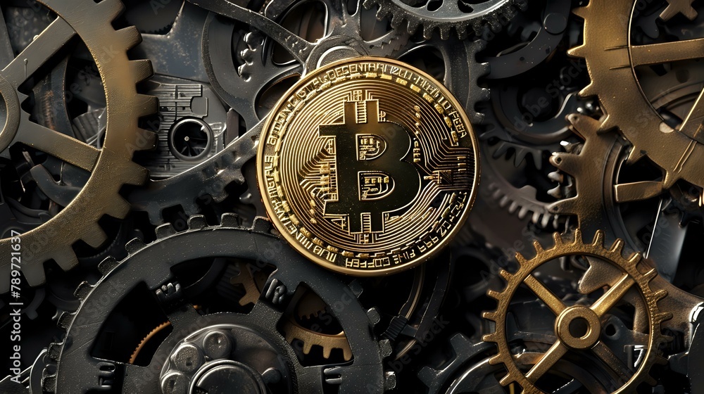Bitcoin Coin and Gears: The Symbolism of Modern Economy
