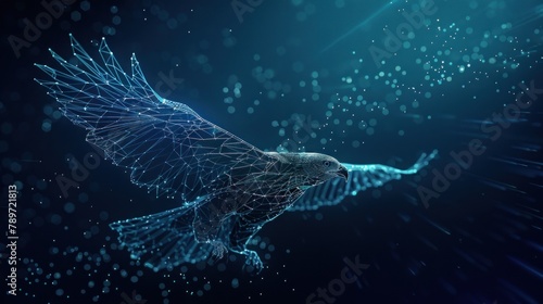 Eagle flying swoop from lines, triangles, and particle style design. AI generated