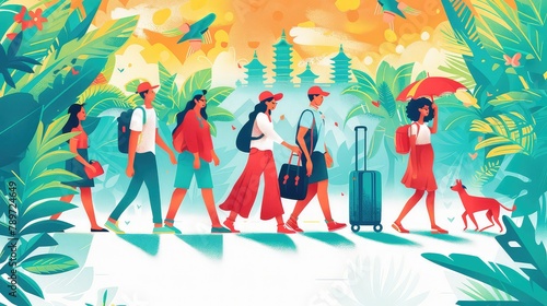 Illustration of people traveling and having fun in Singapore, Generative AI