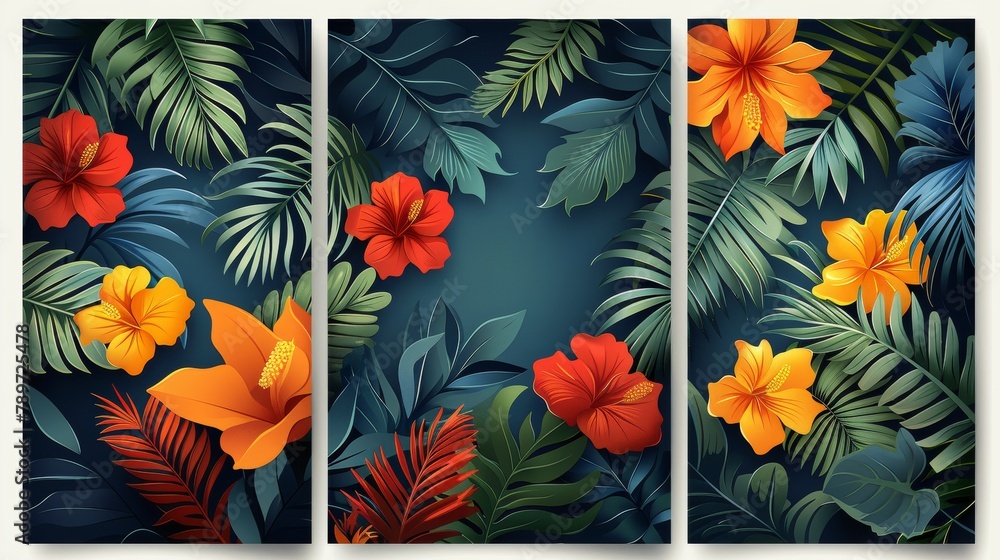 Instagram story templates and highlights covers modern set. Floral and tropical leaf patterns and textures. Abstract minimal trendy style wallpaper. - obrazy, fototapety, plakaty 