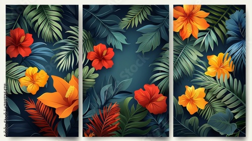 Instagram story templates and highlights covers modern set. Floral and tropical leaf patterns and textures. Abstract minimal trendy style wallpaper. © DZMITRY