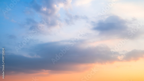 Sky Sunset Cloud Sunrise background Blue Gold Sun Clear Horizon Beauty Sunny Day Light View Clean Bright Cloudy Nature Summer Heaven Wallpaper Cloudscape Outdoor High Sunlight Fluffy Landscape. © wing-wing