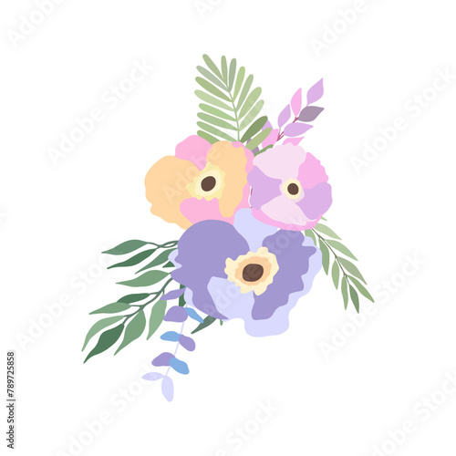 Fantasy Floral Bouquet. Captivating Vector Illustration of Simple Spring Flowers