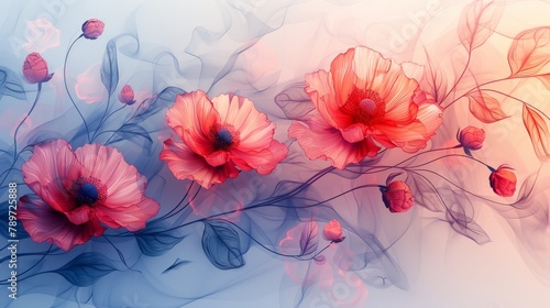 Background with abstract flower modern art. Artwork design with watercolor and transparency modern effect. Floral and leaves decoration.