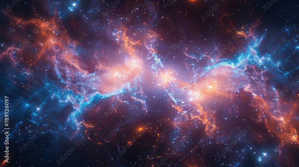 Fototapeta premium Cosmic Chaos. The Chaotic Forces of Gravity and Dark Matter Shaping the Structure of the Universe.