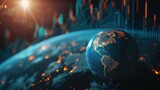 Earth Globe with graphics and charts. World business and economics concept. Stock market, forex and world investment. AI generated