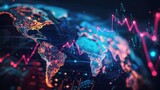 World currency financial. World map point and lines. Global network connection concept. Digital online business trends. AI generated