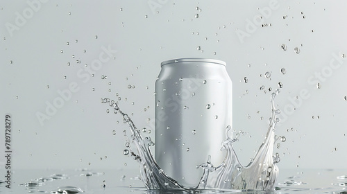 Vivid Splash Mockup: A Blank White Aluminum 280 ML Soda Can Showcasing a Creative Design photo