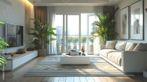 Living room  interior design 3D Rendering  3D Illustration