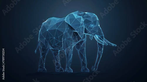 Elephant low poly model, African animal polygonal wireframe AI generated © haizah