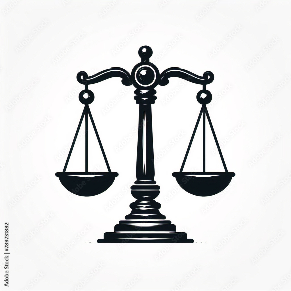 Simple classic justice balance scales silhouette. Justice scales line icon. Judgement scale sign. Legal law symbol. Quality design element. Editable stroke. Simple classic justice balance scales silhouette. Justice scales line icon. Judgement scale sign. Legal law symbol. Quality design element. Editable stroke.