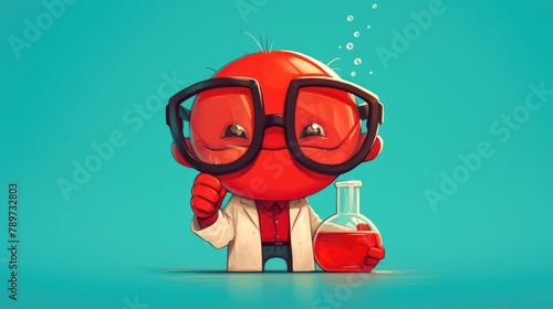 Geek Red dons funky glasses and a test tube epitomizing quirky cartoon character design
