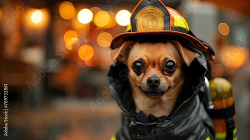 Brave Little Firefighter Pup Ready for Action. Concept Pets, Photography, Firefighter, Brave, Action