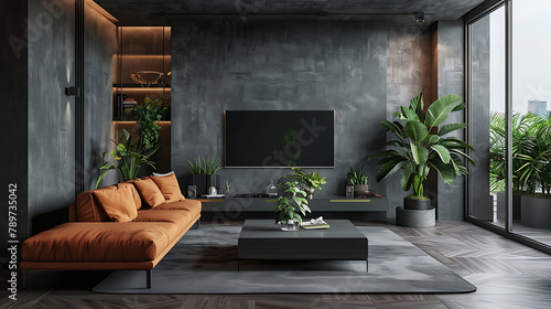 Modern living-room interior, Interior mockup, 3d render, realistic interior design photography © Wardx