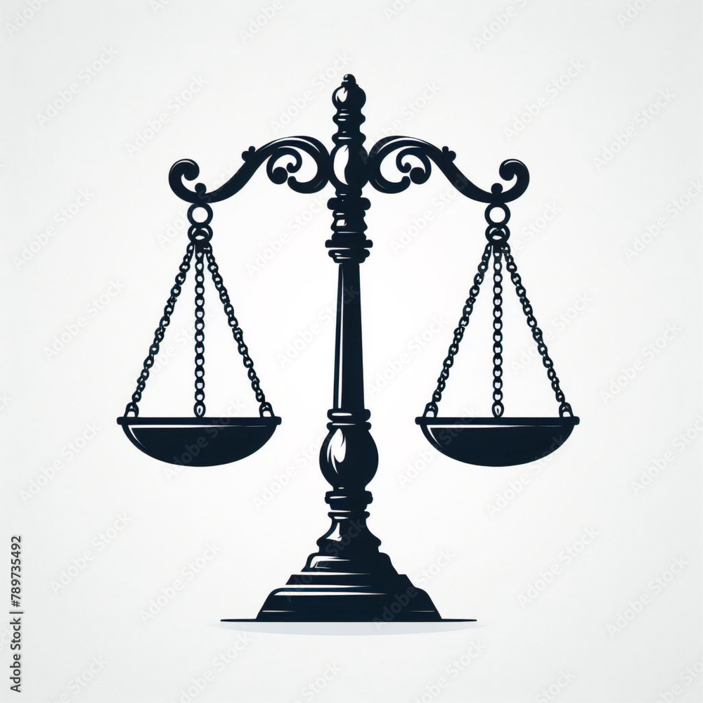 Simple classic justice balance scales silhouette. Justice scales line icon. Judgement scale sign. Legal law symbol. Quality design element. Editable stroke.	 - obrazy, fototapety, plakaty 