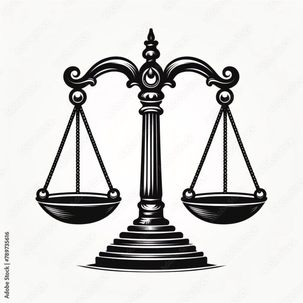 Simple classic justice balance scales silhouette. Justice scales line icon. Judgement scale sign. Legal law symbol. Quality design element. Editable stroke. Simple classic justice balance scales silhouette. Justice scales line icon. Judgement scale sign. Legal law symbol. Quality design element. Editable stroke.