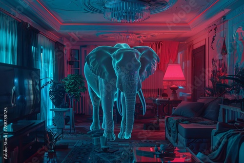 the literal elephant in the room surreal conceptual illustration generative ai photo