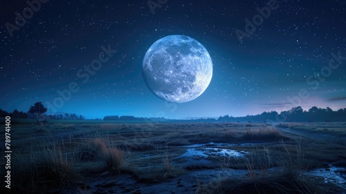 Captivating Moonlit Landscape with Starry Sky and Reflective Pond