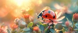 A ladybug is sitting on top of a flower in the sun. Generative AI.