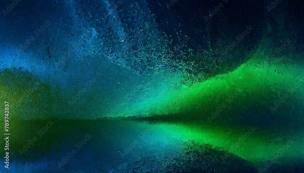 Fototapeta premium blue green neon light, dark night, grainy grunge texture, abstract fantasy background, gradient color water flow, web header, banner wide panorama