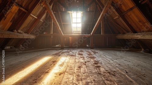 Sunlit Wooden Attic Space with Rustic Charm and Inviting Ambiance photo