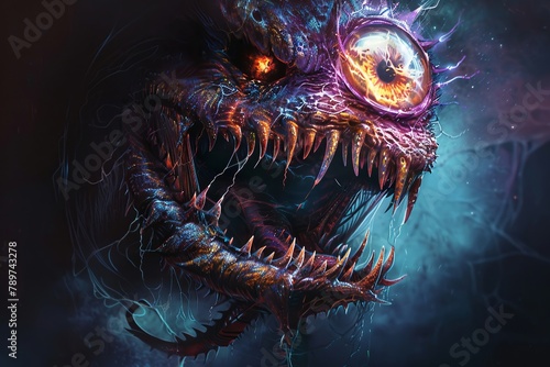 Realistic monstrous entity with a single large eye, vivid colors, eerie drooling effect