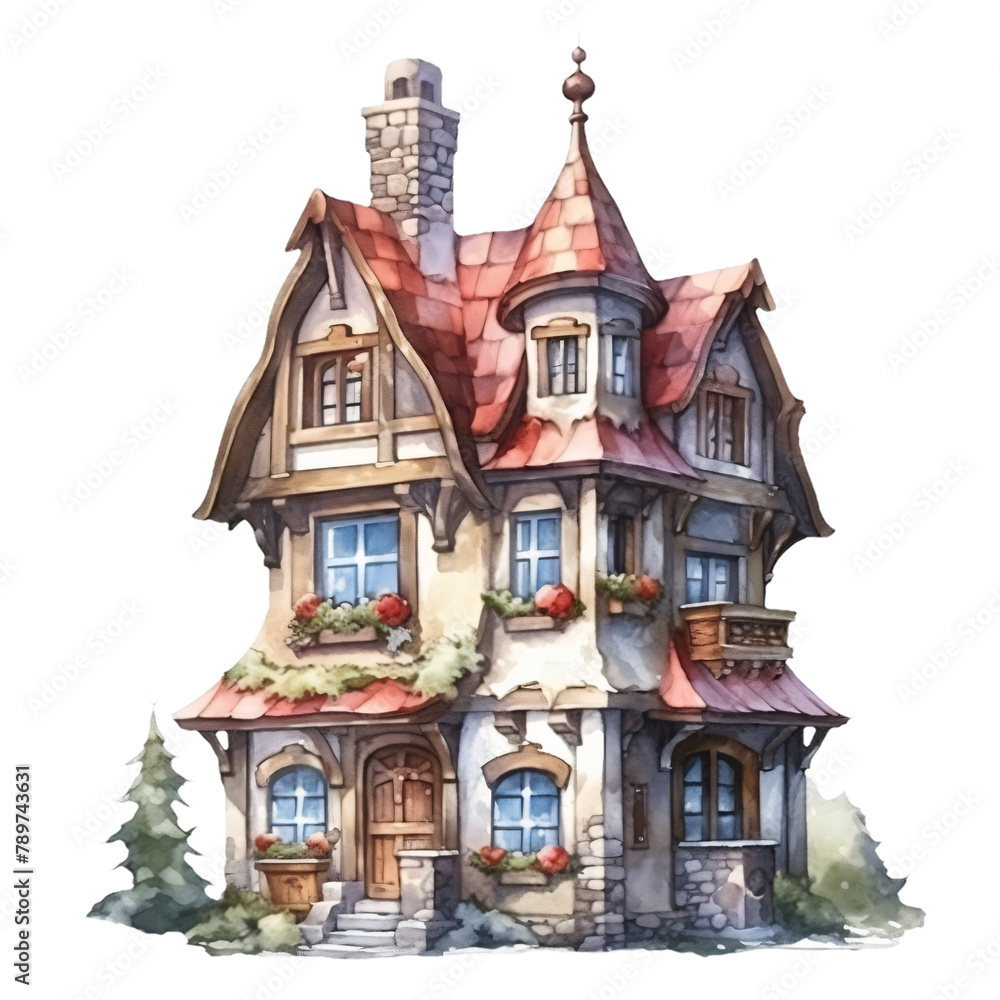Watercolor Victorian House Home Illustration