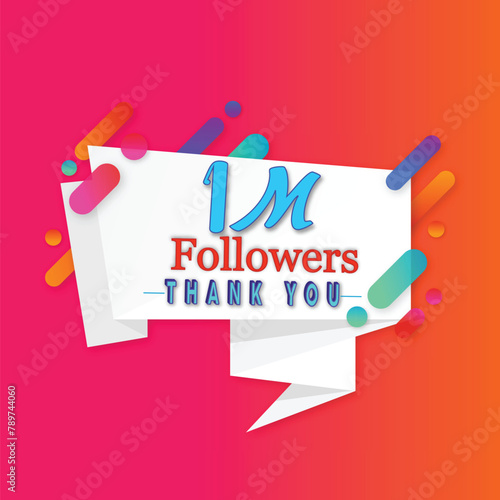 1M followers Thank You for Greeting social card: thank you, followers! 1 million followers vector. Congratulations on the follower design template!