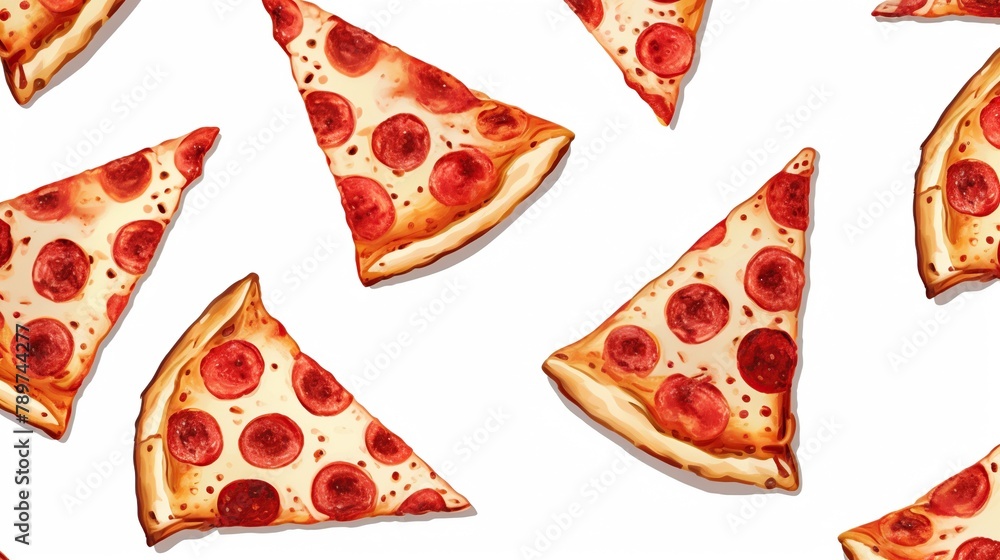 Delicious sliced pizza seamless pattern isolated on white background. Junk food concept. Delicious sliced pizza seamless pattern isolated on white background. Junk food concept.