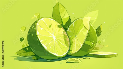 Explore this crisp 2d Illustration featuring a trendy Hipster Style Lime bursting with juicy ripeness This stylized Lemon with vibrant green petals is perfect for enhancing your cards invit