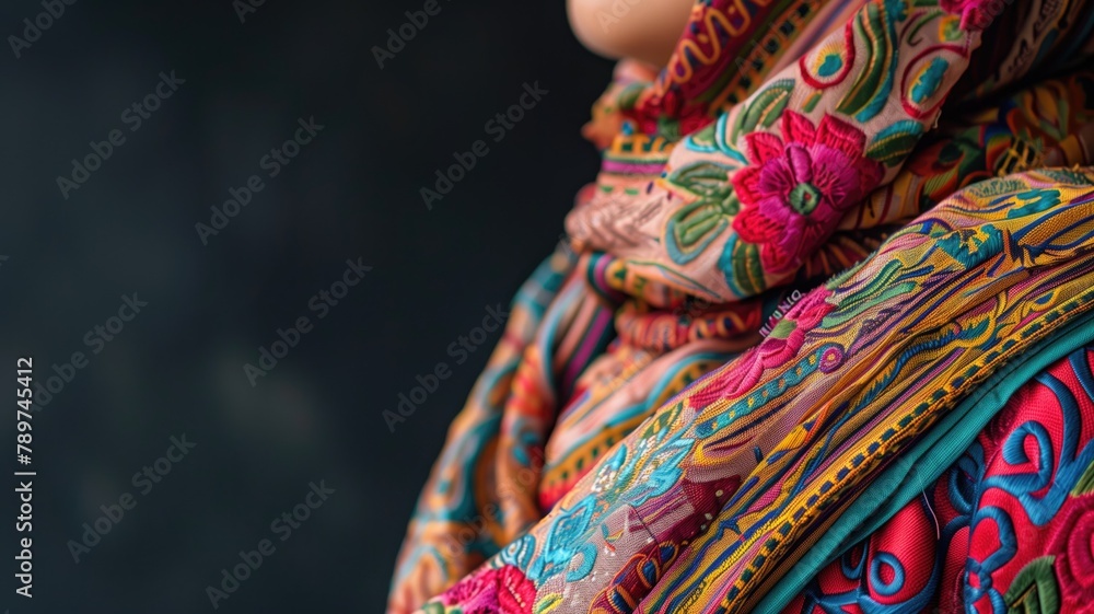 Colorful traditional clothing close-up, indistinct background